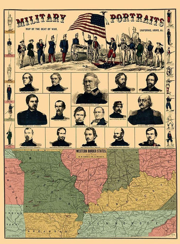 Western Border States Military Portraits Black Ornate Wood Framed Art Print with Double Matting by Lloyd