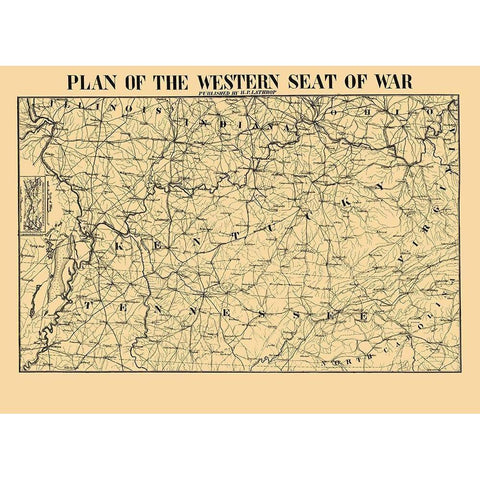 Western Seat of War Plan - Lathrop 1862 Black Modern Wood Framed Art Print by Lathrop