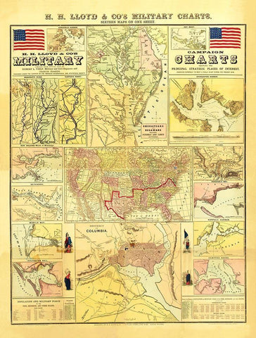 Military Campaign Charts of United States Black Ornate Wood Framed Art Print with Double Matting by Lloyd