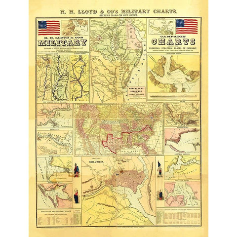 Military Campaign Charts of United States Black Modern Wood Framed Art Print by Lloyd