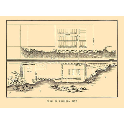 Foundry Site Plan Washington DC - Bowen 1836 Black Modern Wood Framed Art Print with Double Matting by Bowen