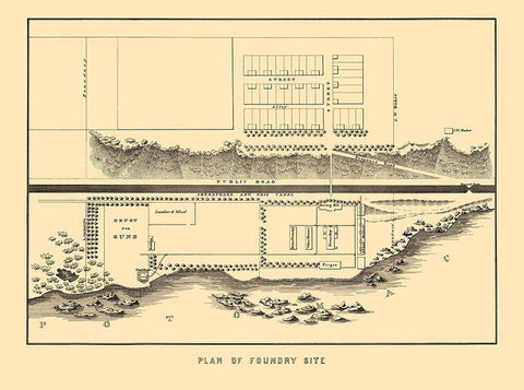 Foundry Site Plan Washington DC - Bowen 1836 Black Ornate Wood Framed Art Print with Double Matting by Bowen