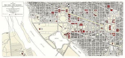 Washington D.C., Mall Washington DC - Peters 1917 White Modern Wood Framed Art Print with Double Matting by Peters