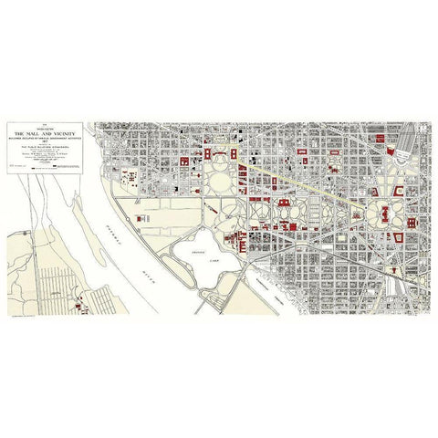 Washington D.C., Mall Washington DC - Peters 1917 Black Modern Wood Framed Art Print by Peters