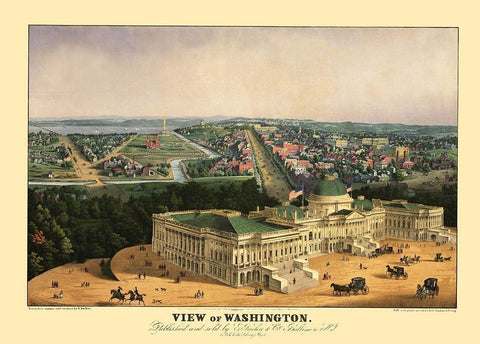 Washington DC - Sachese 1852 White Modern Wood Framed Art Print with Double Matting by Sachese