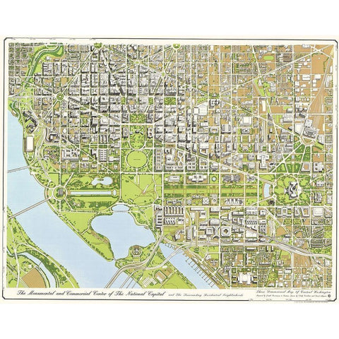 Monumental Center Washington DC - Passonneau 1996 Gold Ornate Wood Framed Art Print with Double Matting by Passonneau