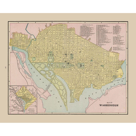 Washington  DC - Cram 1892 White Modern Wood Framed Art Print by Cram