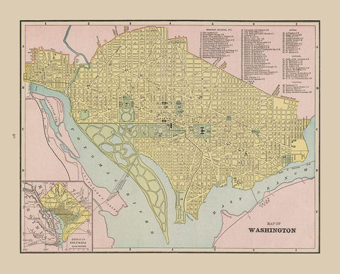 Washington  DC - Cram 1892 Black Ornate Wood Framed Art Print with Double Matting by Cram