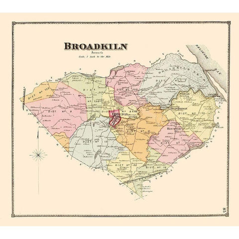 Broadkiln Delaware Landowner - Beers 1868 Gold Ornate Wood Framed Art Print with Double Matting by Beers