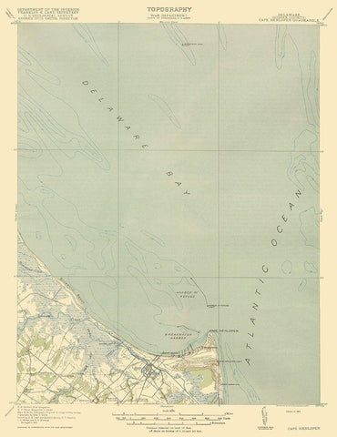 Cape Henlopen Delaware Quad - USGS 1918 White Modern Wood Framed Art Print with Double Matting by USGS