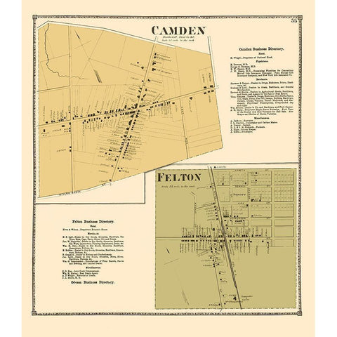 Camden, Felton Delaware Landowner - Beers 1868 Black Modern Wood Framed Art Print with Double Matting by Beers