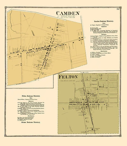 Camden, Felton Delaware Landowner - Beers 1868 White Modern Wood Framed Art Print with Double Matting by Beers