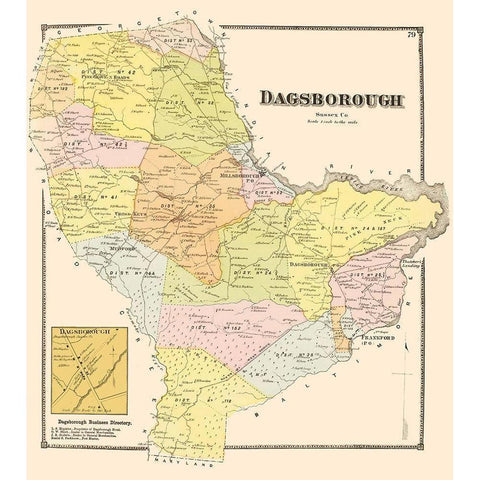 Dagsborough Delaware Landowner - Beers 1868 Gold Ornate Wood Framed Art Print with Double Matting by Beers