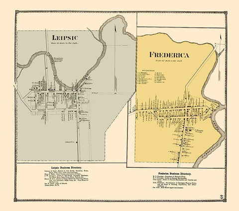 Leipsic, Frederica Delaware Landowner - Beers 1868 Black Ornate Wood Framed Art Print with Double Matting by Beers