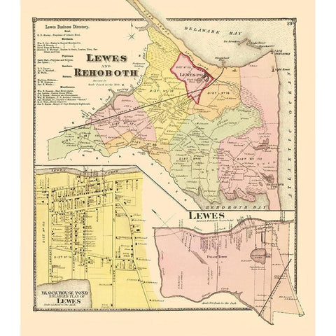 Lewes, Rehoboth Delaware Landowner - Beers 1868 Black Modern Wood Framed Art Print with Double Matting by Beers