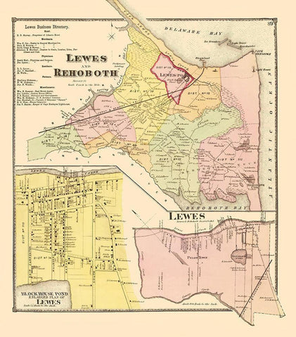 Lewes, Rehoboth Delaware Landowner - Beers 1868 White Modern Wood Framed Art Print with Double Matting by Beers