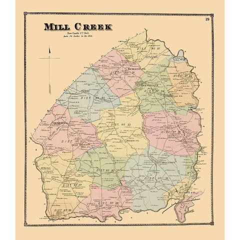 Mill Creek Delaware Landowner - Beers 1868 Gold Ornate Wood Framed Art Print with Double Matting by Beers