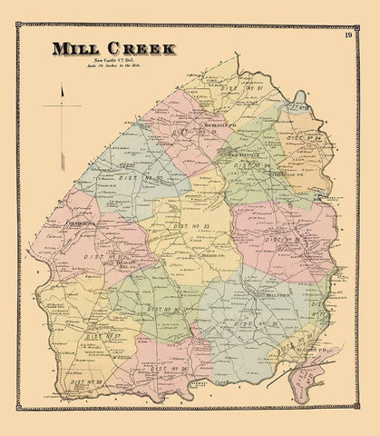 Mill Creek Delaware Landowner - Beers 1868 Black Ornate Wood Framed Art Print with Double Matting by Beers