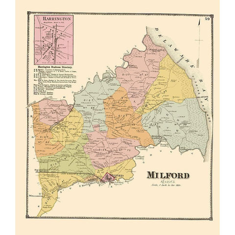 Milford Delaware Landowner - Beers 1868 Gold Ornate Wood Framed Art Print with Double Matting by Beers