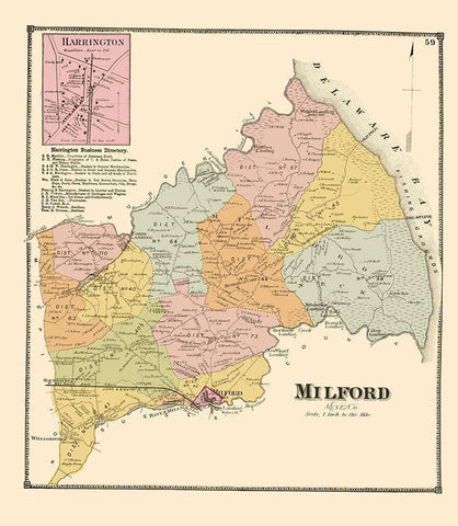 Milford Delaware Landowner - Beers 1868 Black Ornate Wood Framed Art Print with Double Matting by Beers