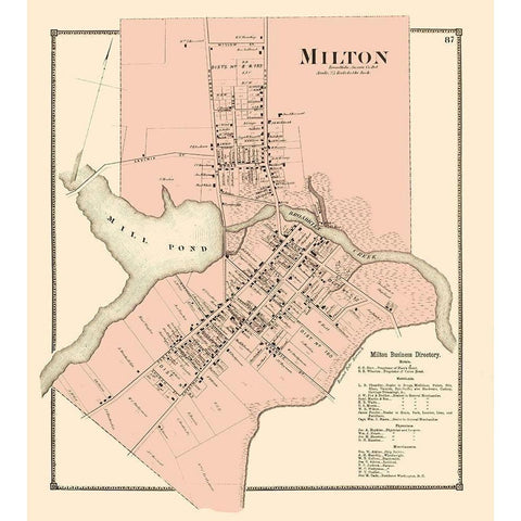 Milton Delaware Landowner - Beers 1868 Black Modern Wood Framed Art Print with Double Matting by Beers