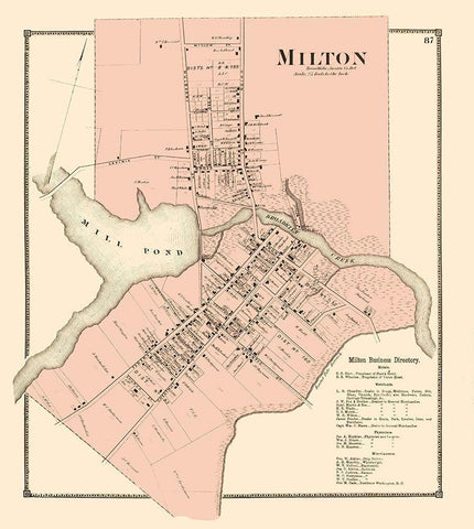 Milton Delaware Landowner - Beers 1868 White Modern Wood Framed Art Print with Double Matting by Beers