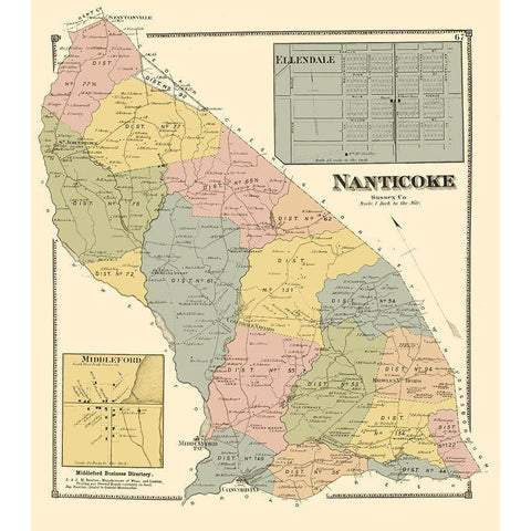 Nanticoke Delaware Landowner - Beers 1868 White Modern Wood Framed Art Print by Beers