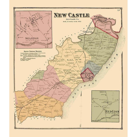 New Castle Delaware Landowner - Beers 1868 White Modern Wood Framed Art Print by Beers