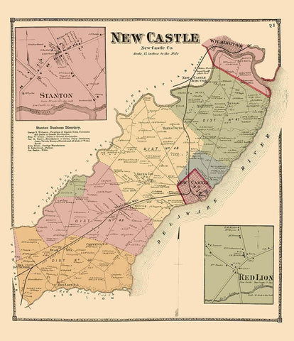 New Castle Delaware Landowner - Beers 1868 Black Ornate Wood Framed Art Print with Double Matting by Beers