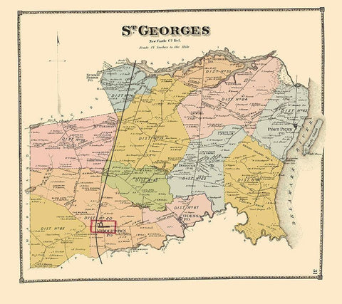 St Georges Delaware Landowner - Beers 1868 Black Ornate Wood Framed Art Print with Double Matting by Beers