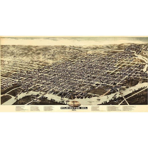 Wilmington Delaware - Harkness 1874 Black Modern Wood Framed Art Print with Double Matting by Harkness