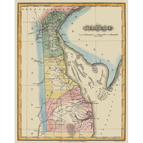 Delaware - Lucas 1823 Black Modern Wood Framed Art Print with Double Matting by Lucas