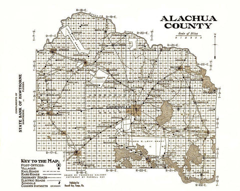 Alachua Florida - Kay 1936 Black Ornate Wood Framed Art Print with Double Matting by Kay