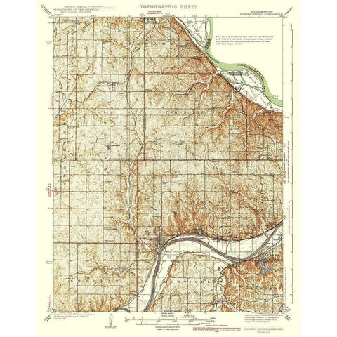 Bonner Springs Kansas Missouri Quad - USGS 1940 Black Modern Wood Framed Art Print with Double Matting by USGS