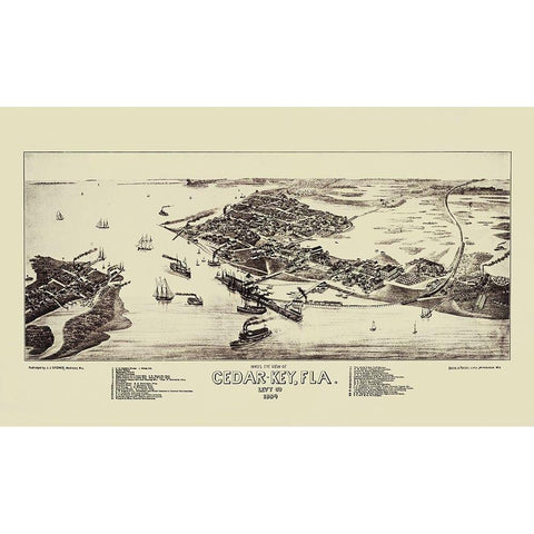 Cedar Key Florida - Stoner 1884 Gold Ornate Wood Framed Art Print with Double Matting by Stoner