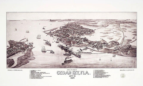 Cedar Key Florida - Stoner 1884 Black Ornate Wood Framed Art Print with Double Matting by Stoner