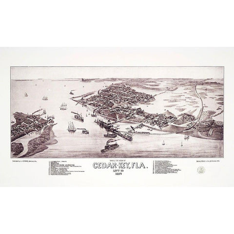 Cedar Key Florida - Stoner 1884 Black Modern Wood Framed Art Print with Double Matting by Stoner