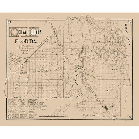 Duval County Florida - Le Baron 1884  White Modern Wood Framed Art Print by Le Baron