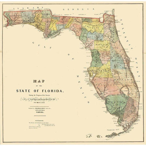 Florida - Drew 1856  Black Modern Wood Framed Art Print by Drew