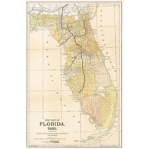Florida Railway Connections - Zell 1885  White Modern Wood Framed Art Print by Zell