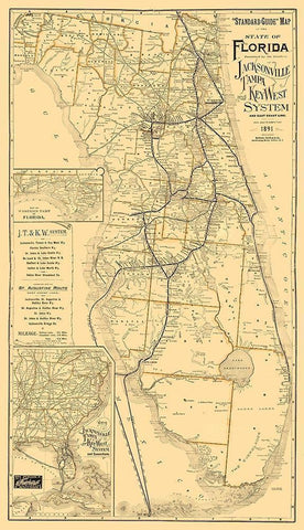 Florida Railroads - Northrup 1891  White Modern Wood Framed Art Print with Double Matting by Northrup