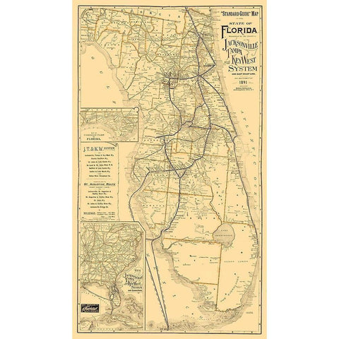 Florida Railroads - Northrup 1891  Black Modern Wood Framed Art Print by Northrup