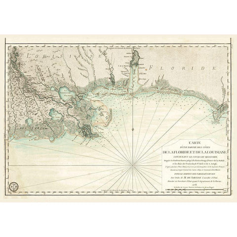 Louisiana Florida Gulf Coast - Sartine 1778  Black Modern Wood Framed Art Print by Sartine
