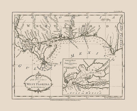 West Florida - Kitchin 1781  Black Ornate Wood Framed Art Print with Double Matting by Kitchin