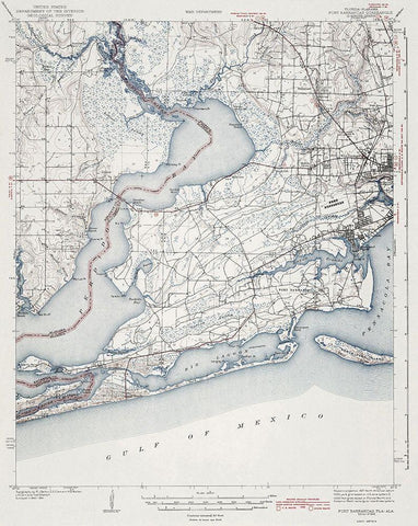 Fort Barrancas Florida Alabama Quad - USGS 1943 Black Ornate Wood Framed Art Print with Double Matting by USGS