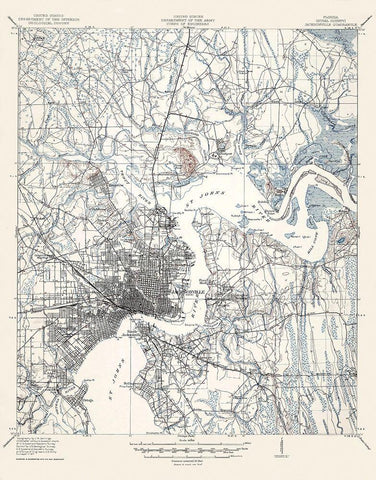 Jacksonville Florida Quad - USGS 1917 White Modern Wood Framed Art Print with Double Matting by USGS