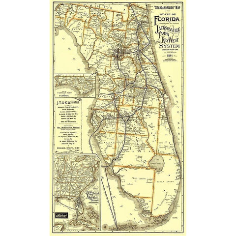 Jacksonville, Tampa, and Key West 1891 Black Modern Wood Framed Art Print with Double Matting by Matthews