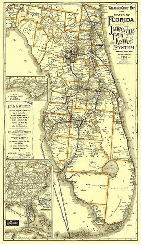 Jacksonville, Tampa, and Key West 1891 White Modern Wood Framed Art Print with Double Matting by Matthews