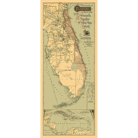 Jacksonville, St Augustine, Indian River 1893 Gold Ornate Wood Framed Art Print with Double Matting by Matthews