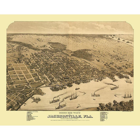 Jacksonville Florida - Alvord 1876 Black Modern Wood Framed Art Print with Double Matting by Alvord